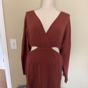 Free People Rust Long Sleeve Cutout Midi Dress